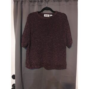 Ashley Hill Burgundy Textured Knit Top, Women's Large Short Sleeve Sweater